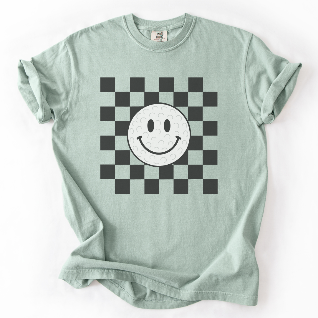 Checkered Smiley Golf Ball T-Shirt