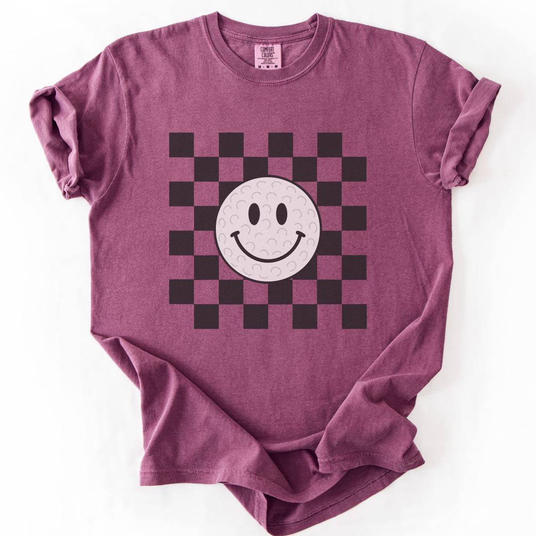 Checkered Smiley Golf Ball T-Shirt