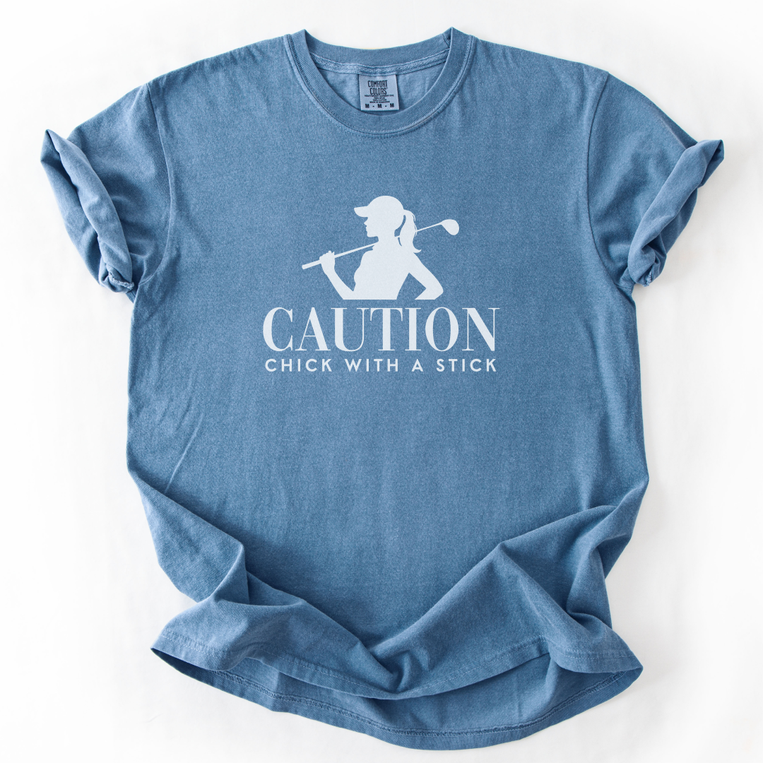 Caution Chick With A Stick T-Shirt