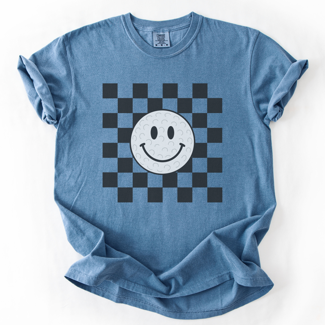 Checkered Smiley Golf Ball T-Shirt