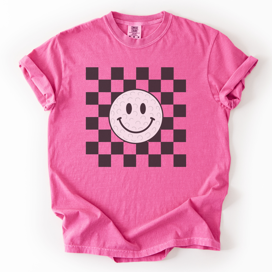Checkered Smiley Golf Ball T-Shirt