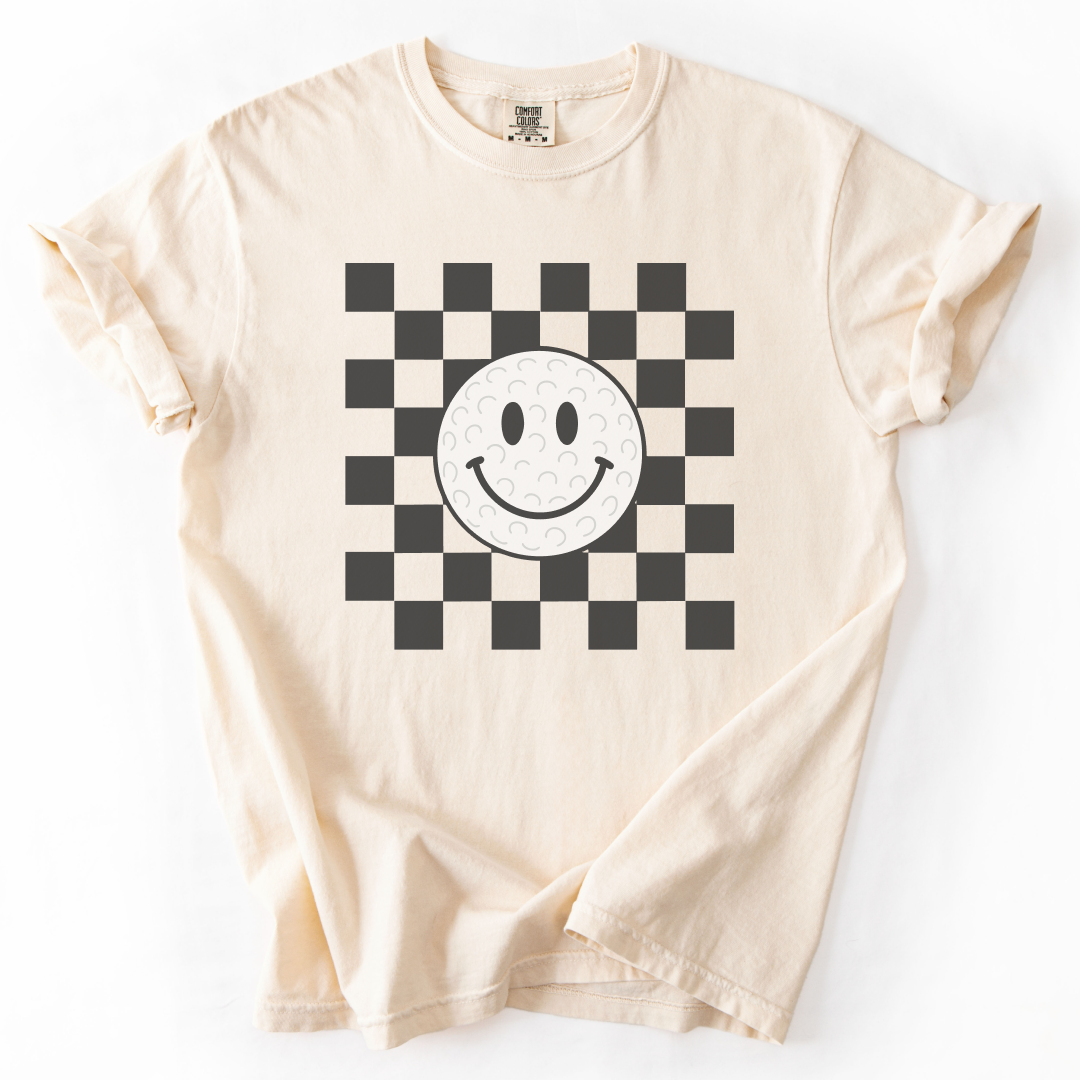 Checkered Smiley Golf Ball T-Shirt