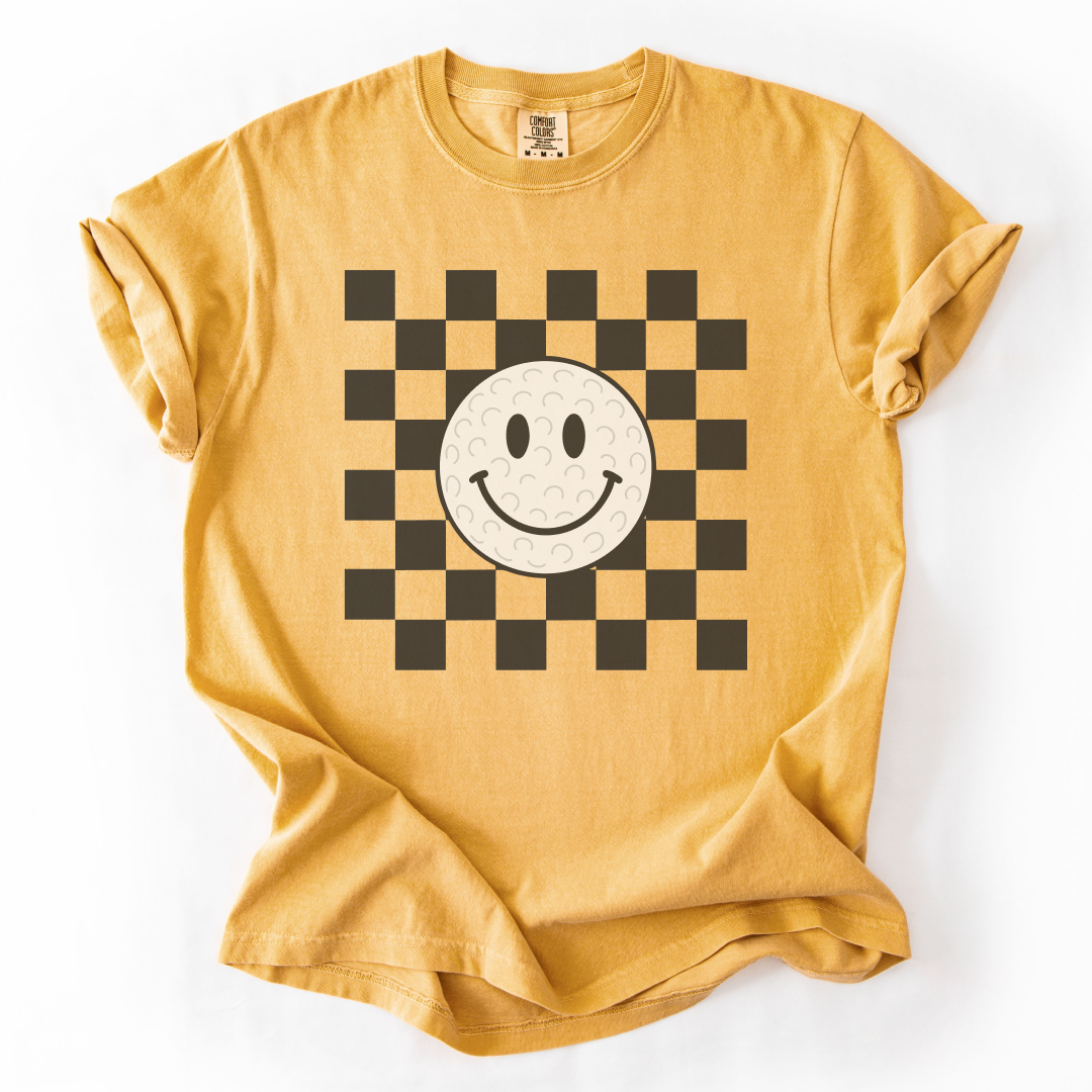 Checkered Smiley Golf Ball T-Shirt
