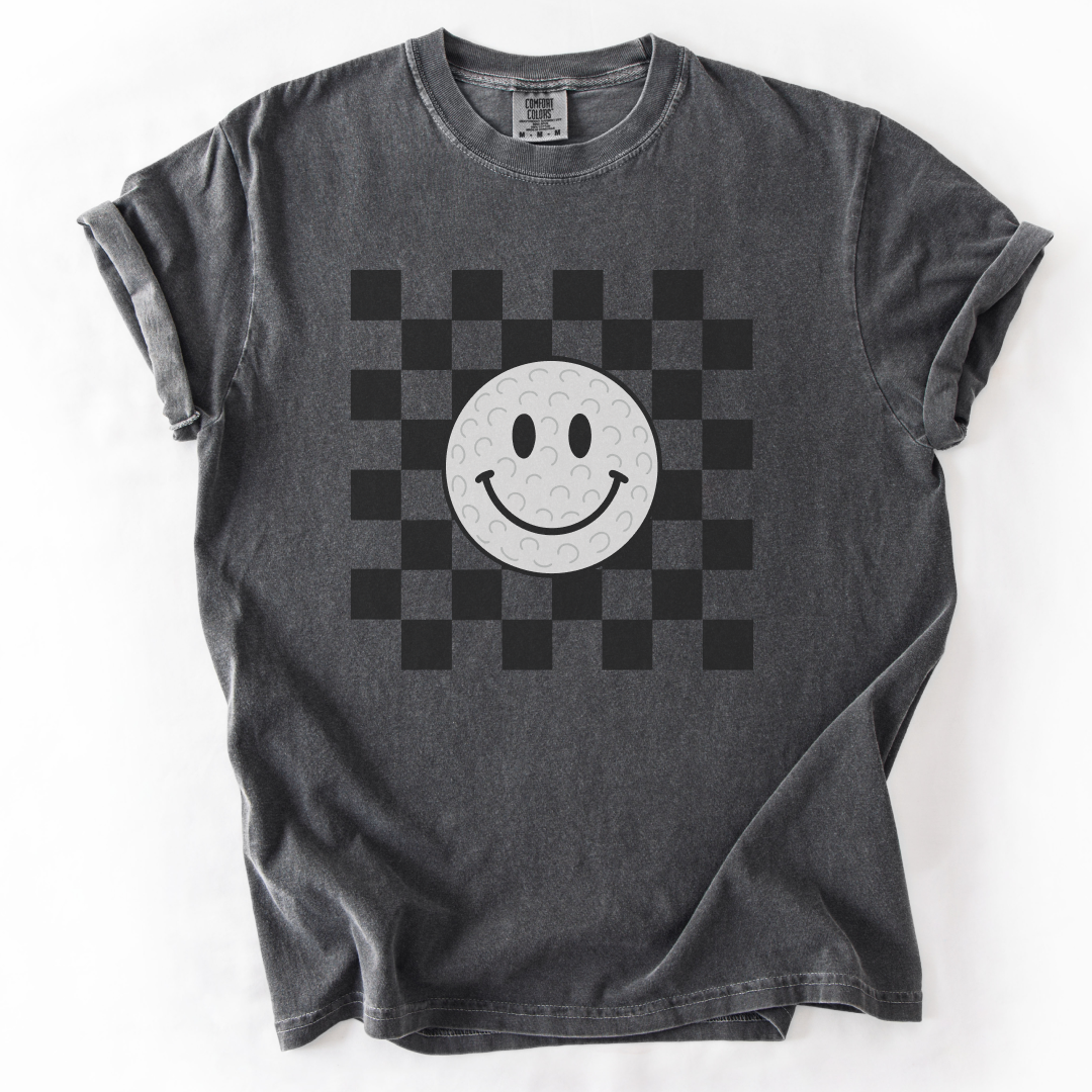 Checkered Smiley Golf Ball T-Shirt