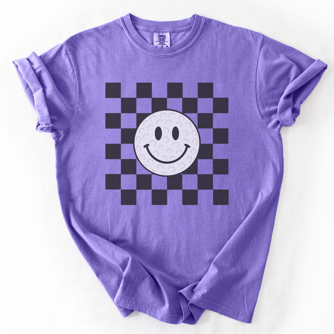 Checkered Smiley Golf Ball T-Shirt
