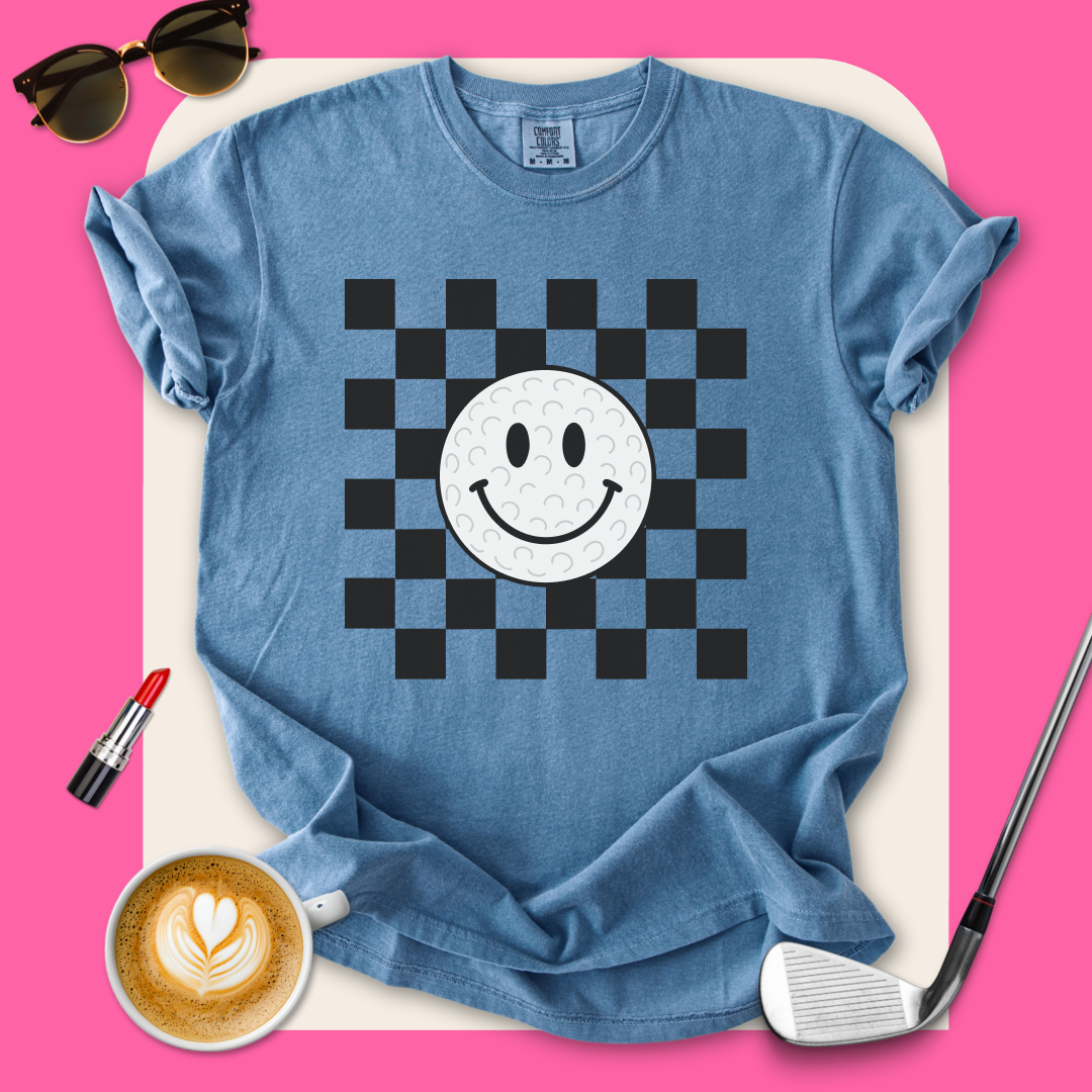 Checkered Smiley Golf Ball T-Shirt