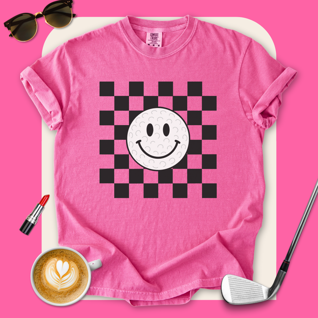Checkered Smiley Golf Ball T-Shirt