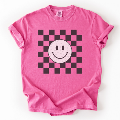 Checkered Smiley Golf Ball T-Shirt