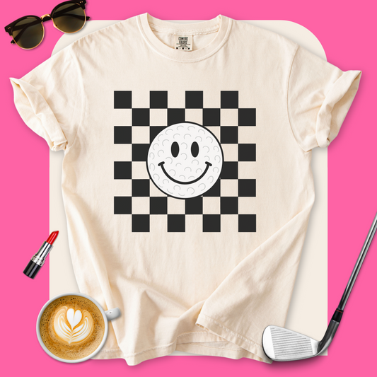Checkered Smiley Golf Ball T-Shirt