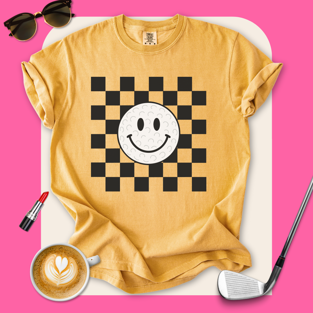 Checkered Smiley Golf Ball T-Shirt